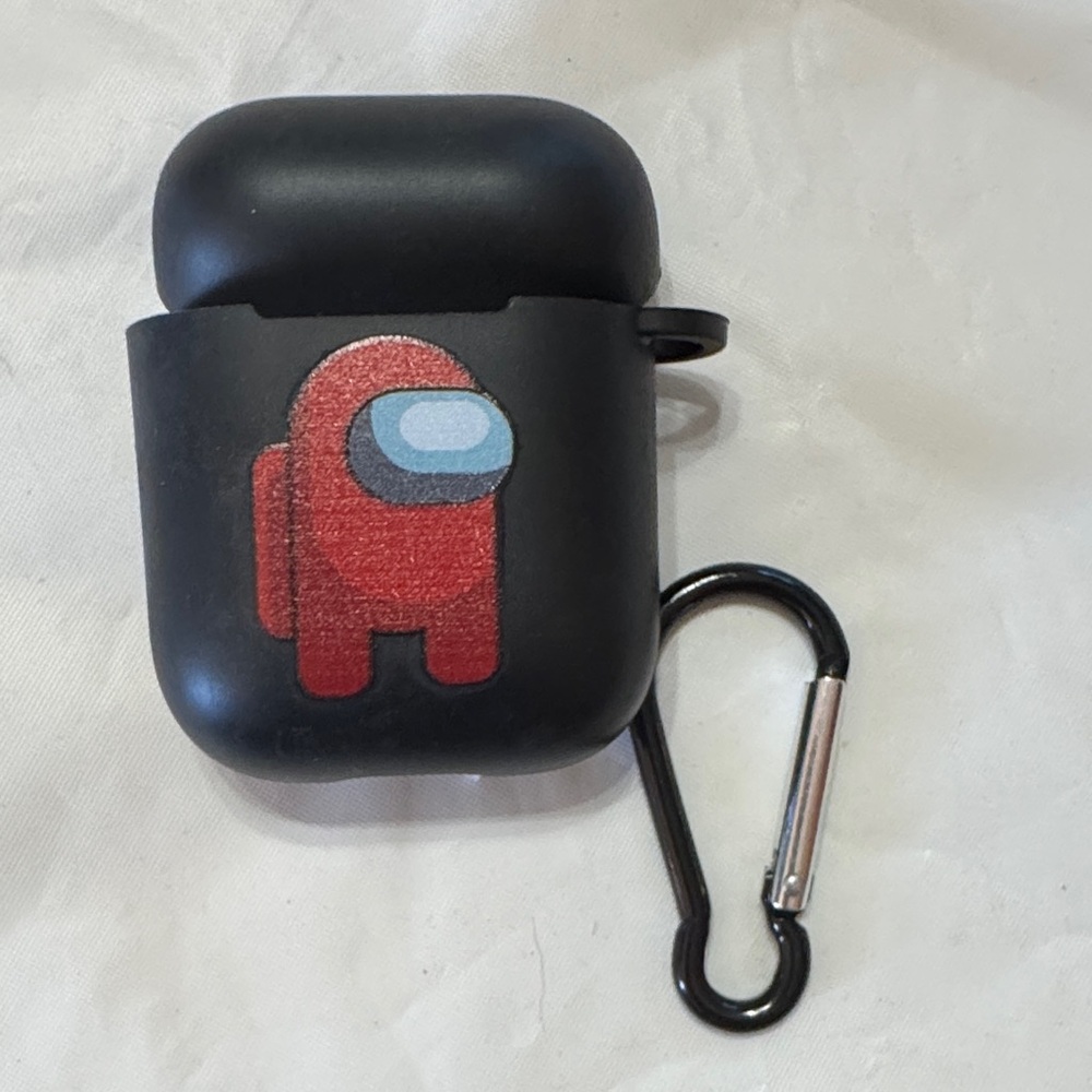 Black Case with Red Character For Airpods 1 And 2 With Clip New